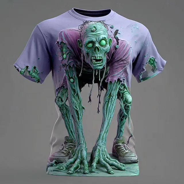 Halloween Men's Optical Illusion Zombies 3D T Shirt Short Sleeve T shirt 3D Print Crew Neck Shirt Exaggerated Designer Horror Party Street Holiday Yellow Blue Purple Summer Spring All Seasons