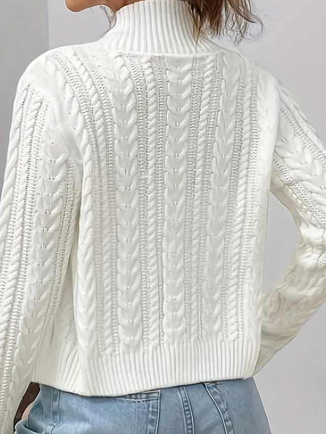 omen's Sweater Cardigan Elegant Fashion Cute Solid Color Stand Collar Zipper Knitted Print Long Sleeve Regular Tops Knit Daily Outdoor Holiday White Wine Red Fall Winter