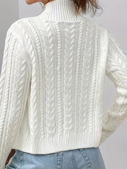 omen's Sweater Cardigan Elegant Fashion Cute Solid Color Stand Collar Zipper Knitted Print Long Sleeve Regular Tops Knit Daily Outdoor Holiday White Wine Red Fall Winter