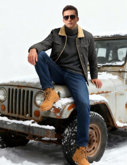 TACVASEN Mens Winter Jacket Thick Thermal Sherpa Jacket Warm Lapel Fleece Lined Coats Trucker Work Cargo Multi Pockets