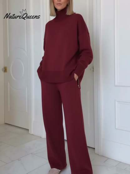 Casual Travel Stand Collar Side Zipper Top Straight Pants Two-Piece Set