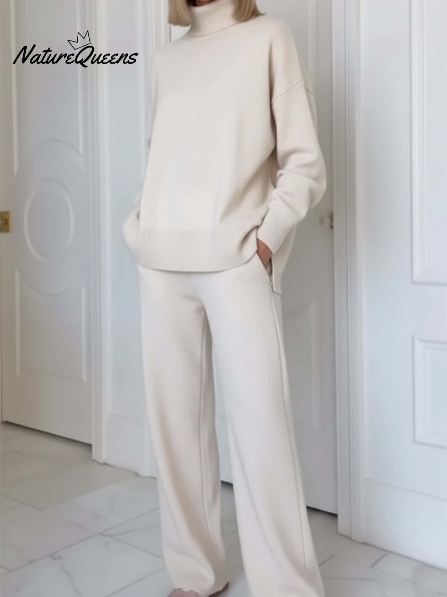 Casual Travel Stand Collar Side Zipper Top Straight Pants Two-Piece Set