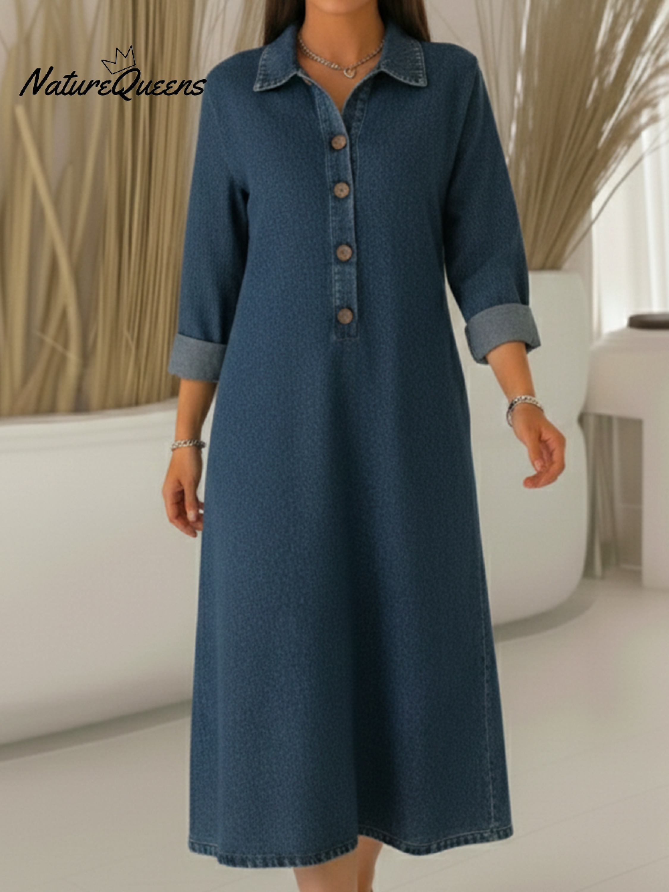 Classic Polo Collar Button-up Denim Dress