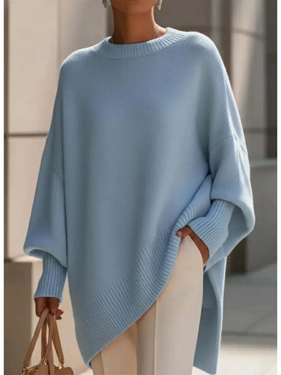 Women's Cozy Loose Asymmetrical Hem Sweater