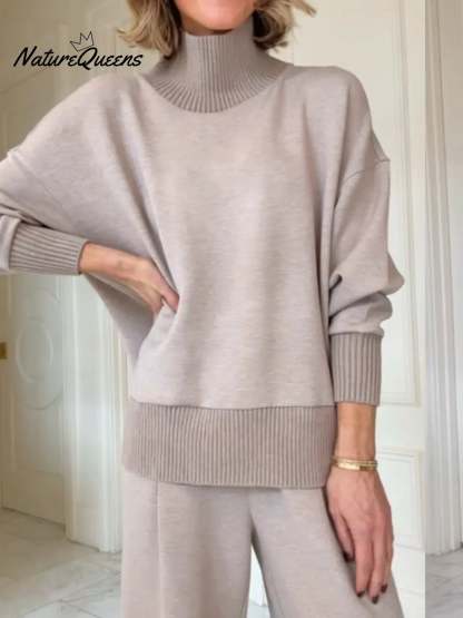 Casual Travel Stand Collar Side Zipper Top Straight Pants Two-Piece Set