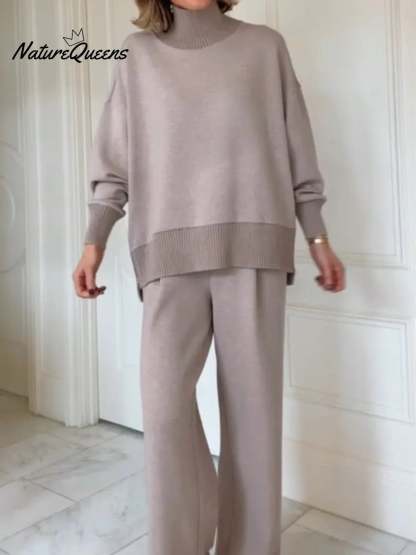 Casual Travel Stand Collar Side Zipper Top Straight Pants Two-Piece Set