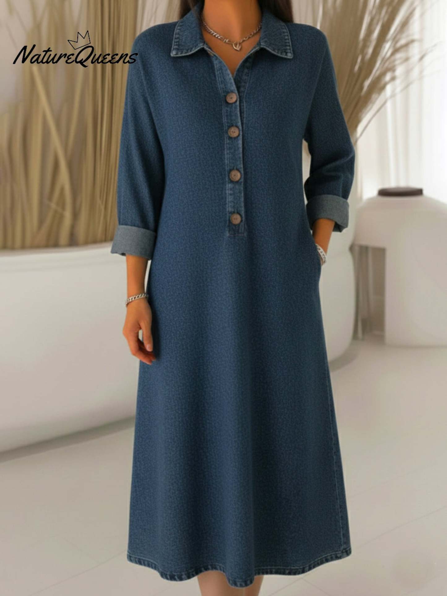 Classic Polo Collar Button-up Denim Dress