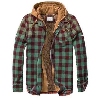 Outdoor Thick Plaid Casual Hoodie