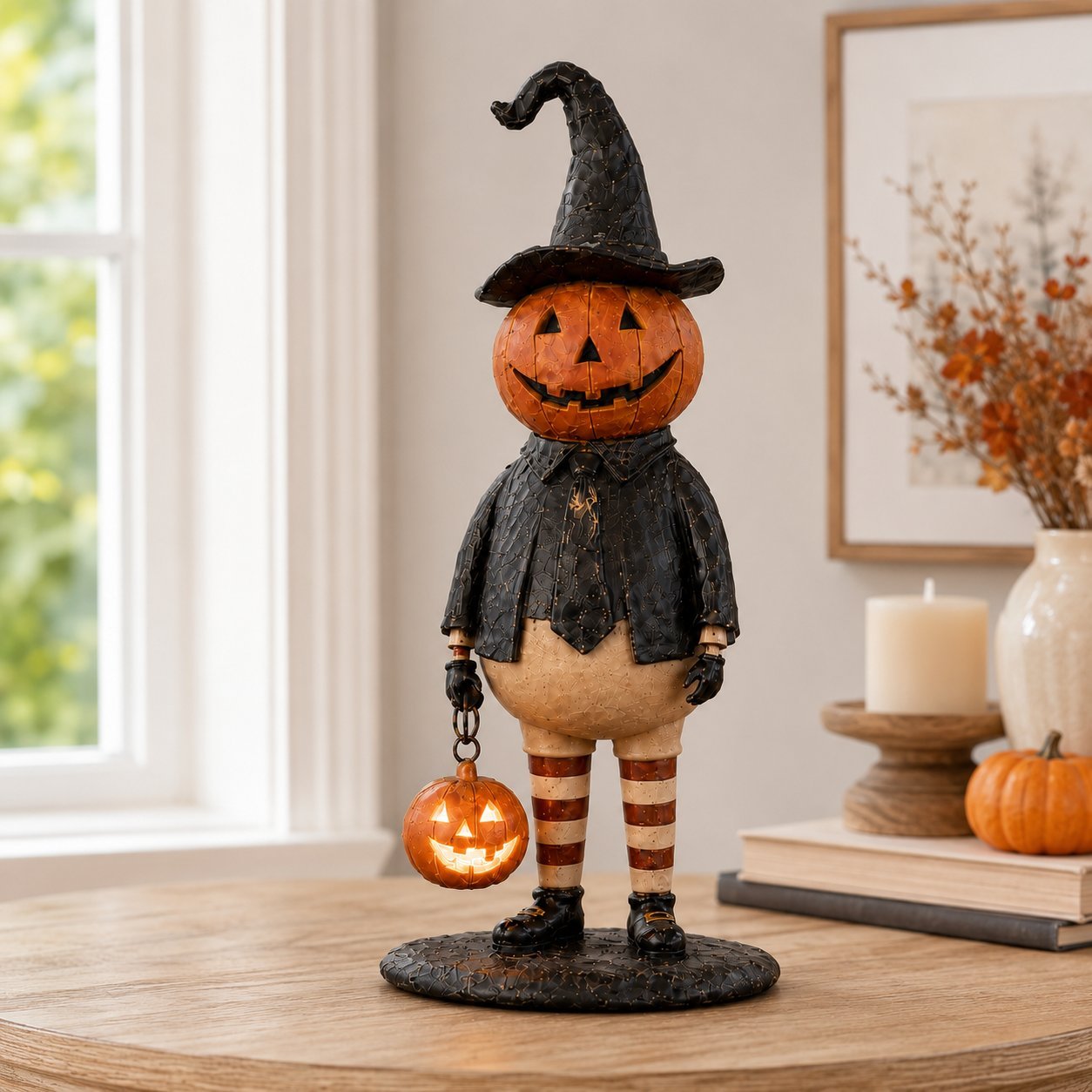🔥HOT SALE 53% OFF🎃Halloween Pumpkin Head Figurine with Lighted Handheld Pumpkin Lantern