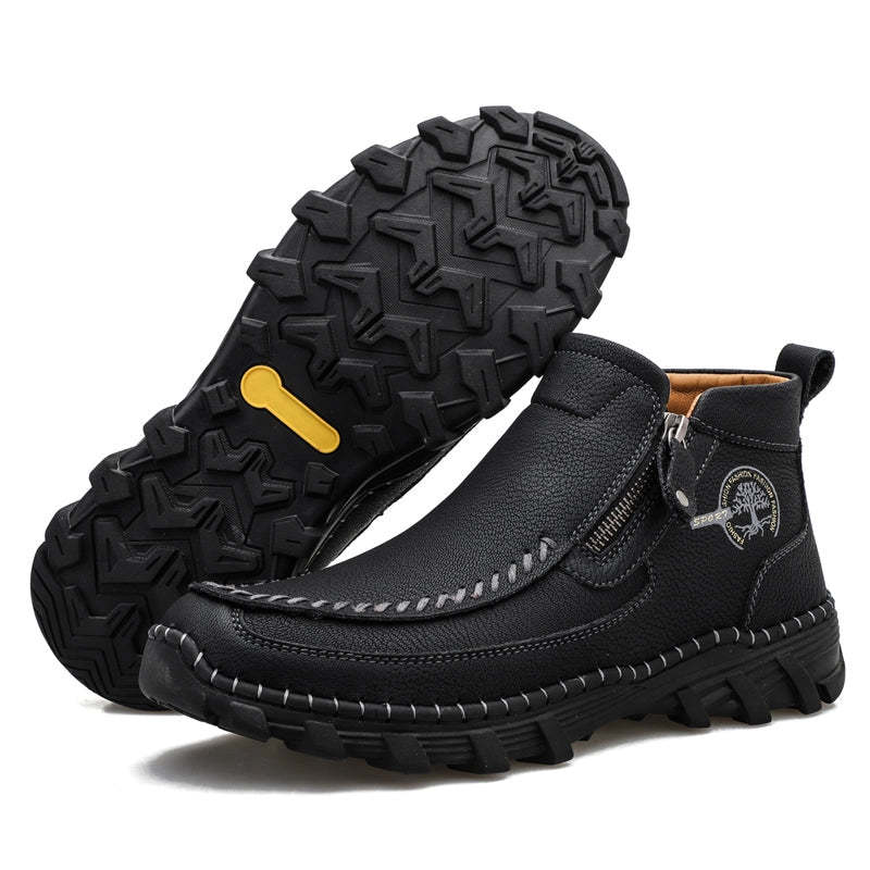 Men’s Premium Leather Motorcycle Boots – Hand-Stitched Genuine Leather, Waterproof & Slip-Resistant, Wide Toe, Ankle Support, Orthopedic Comfort for Riding, Work & Outdoor Use