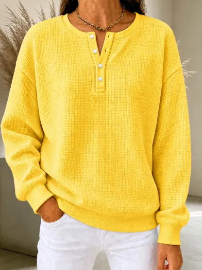 CLEARANCE SALE🔥Women's Waffle Knit Henley Sweatshirt
