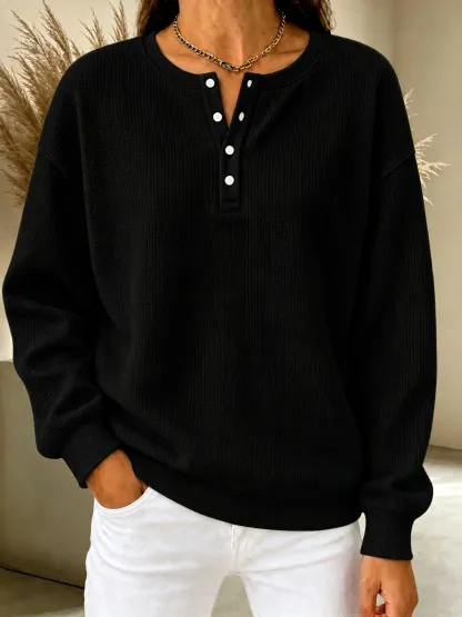 CLEARANCE SALE🔥Women's Waffle Knit Henley Sweatshirt