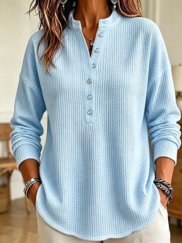 Women's Waffle Shirt Blouse Knit Shirts