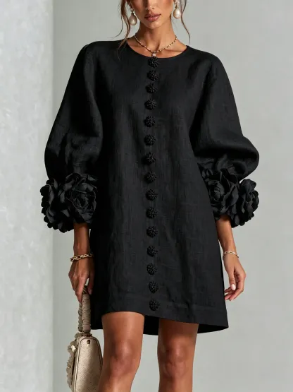 Printed button-front mini dress