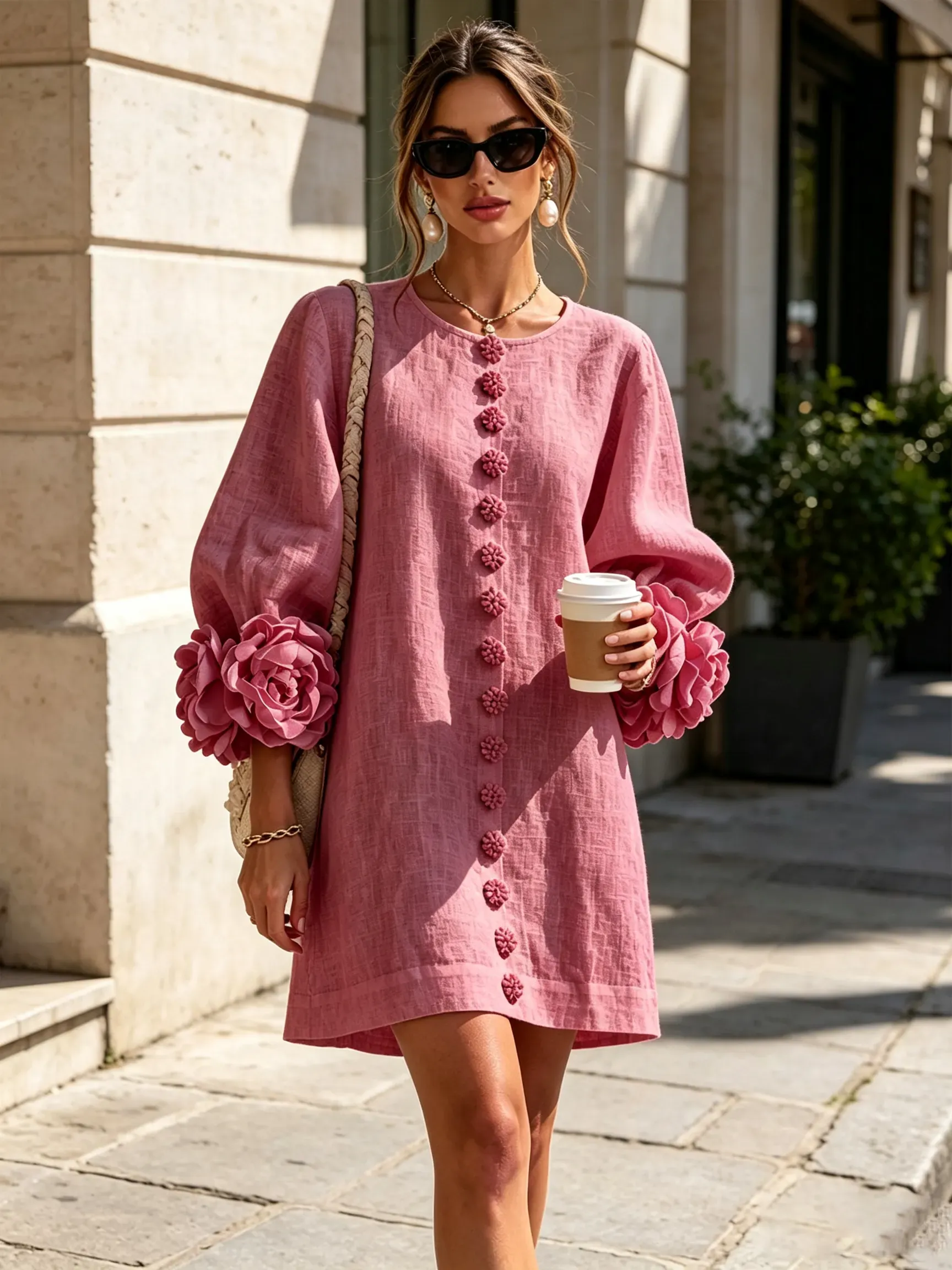 Printed button-front mini dress