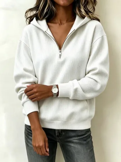 Women's Shirt Velvet Zipper Solid Color Casual Long Sleeve Hooded Regular Tops