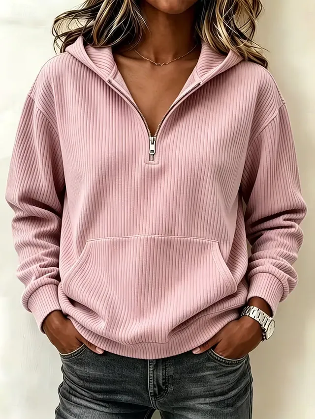 Women's Shirt Velvet Zipper Solid Color Casual Long Sleeve Hooded Regular Tops