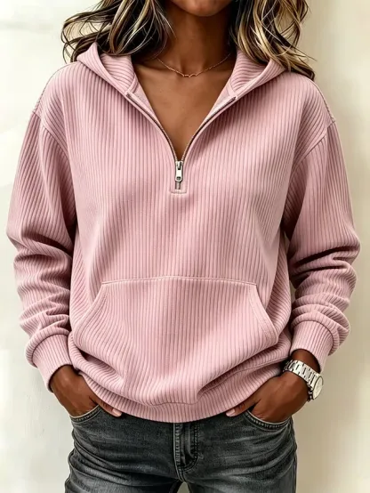 Women's Shirt Velvet Zipper Solid Color Casual Long Sleeve Hooded Regular Tops