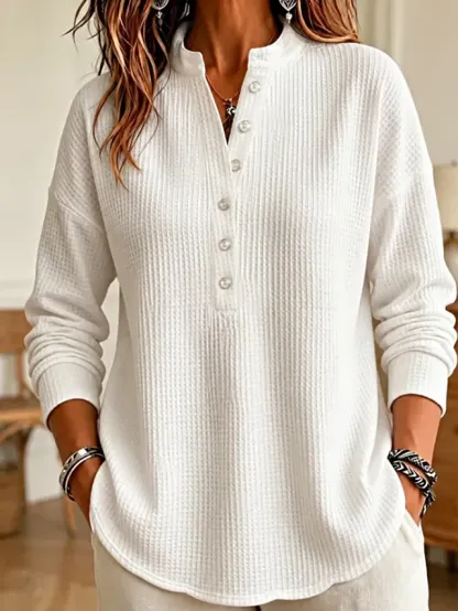Women's Waffle Shirt Blouse Knit Shirts