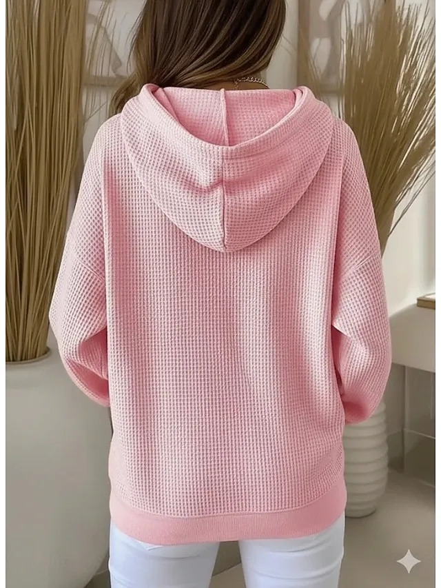 Women's Pullover Hoodie Sweatshirt Pocket Plain Casual Long Sleeve Hooded Regular Tops Blue Black White Pink Fuchsia Spring Fall Winter