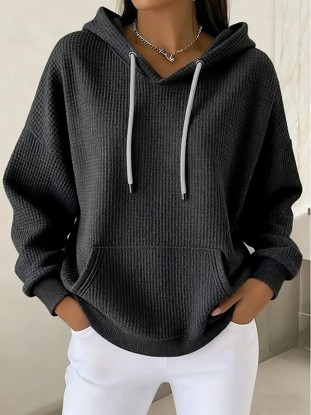 Women's Pullover Hoodie Sweatshirt Pocket Plain Casual Long Sleeve Hooded Regular Tops Blue Black White Pink Fuchsia Spring Fall Winter