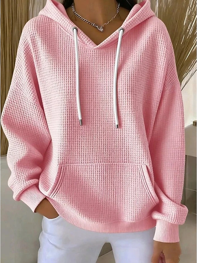 Women's Pullover Hoodie Sweatshirt Pocket Plain Casual Long Sleeve Hooded Regular Tops Blue Black White Pink Fuchsia Spring Fall Winter