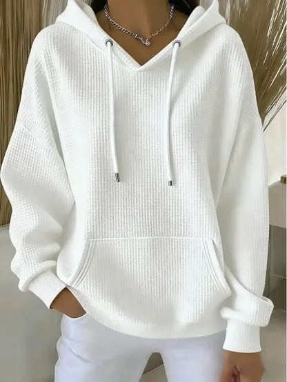 Women's Pullover Hoodie Sweatshirt Pocket Plain Casual Long Sleeve Hooded Regular Tops Blue Black White Pink Fuchsia Spring Fall Winter