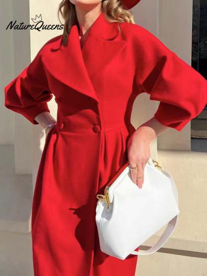 Women's Stylish Elegant Lantern-sleeved Wool Blend Long Coat