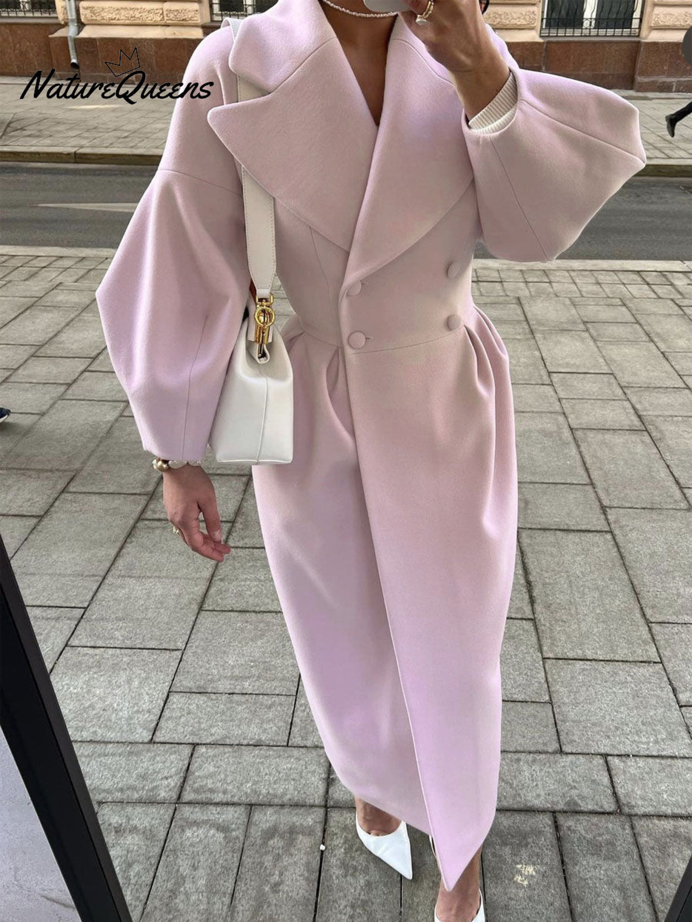 Women's Stylish Elegant Lantern-sleeved Wool Blend Long Coat