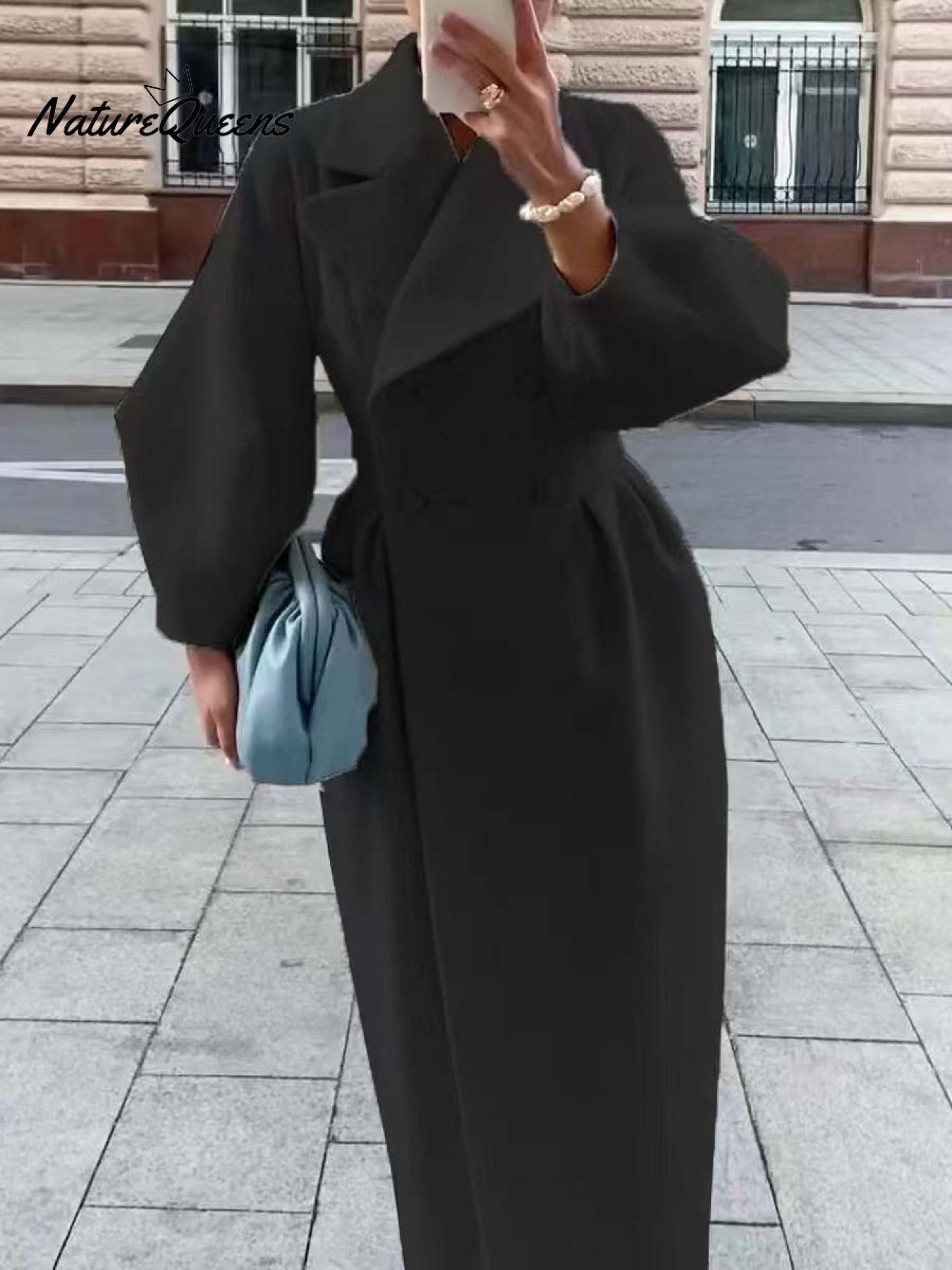 Women's Stylish Elegant Lantern-sleeved Wool Blend Long Coat