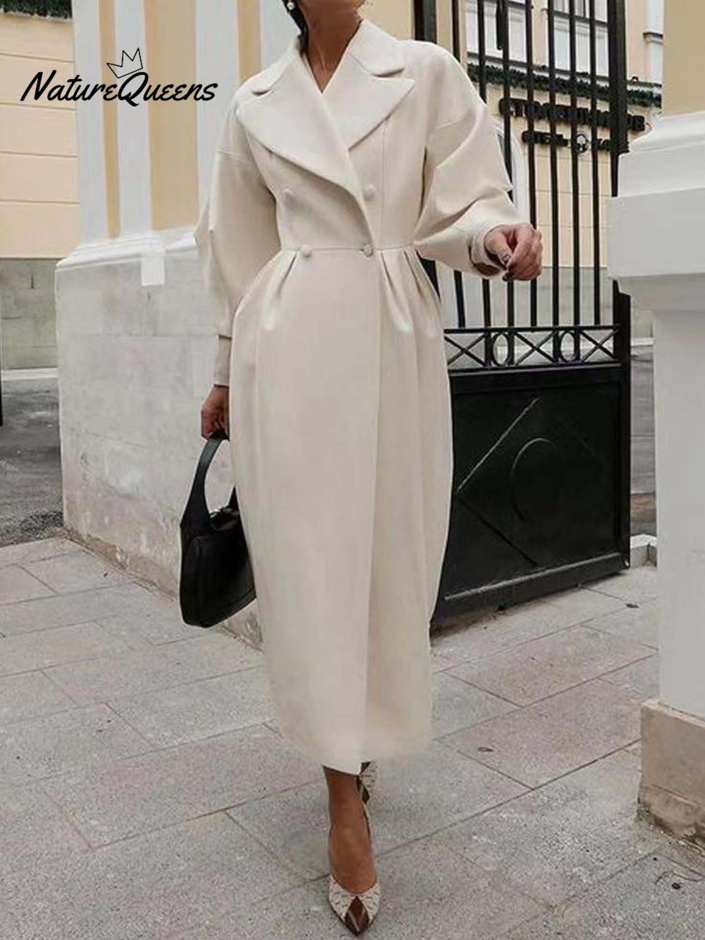 Women's Stylish Elegant Lantern-sleeved Wool Blend Long Coat