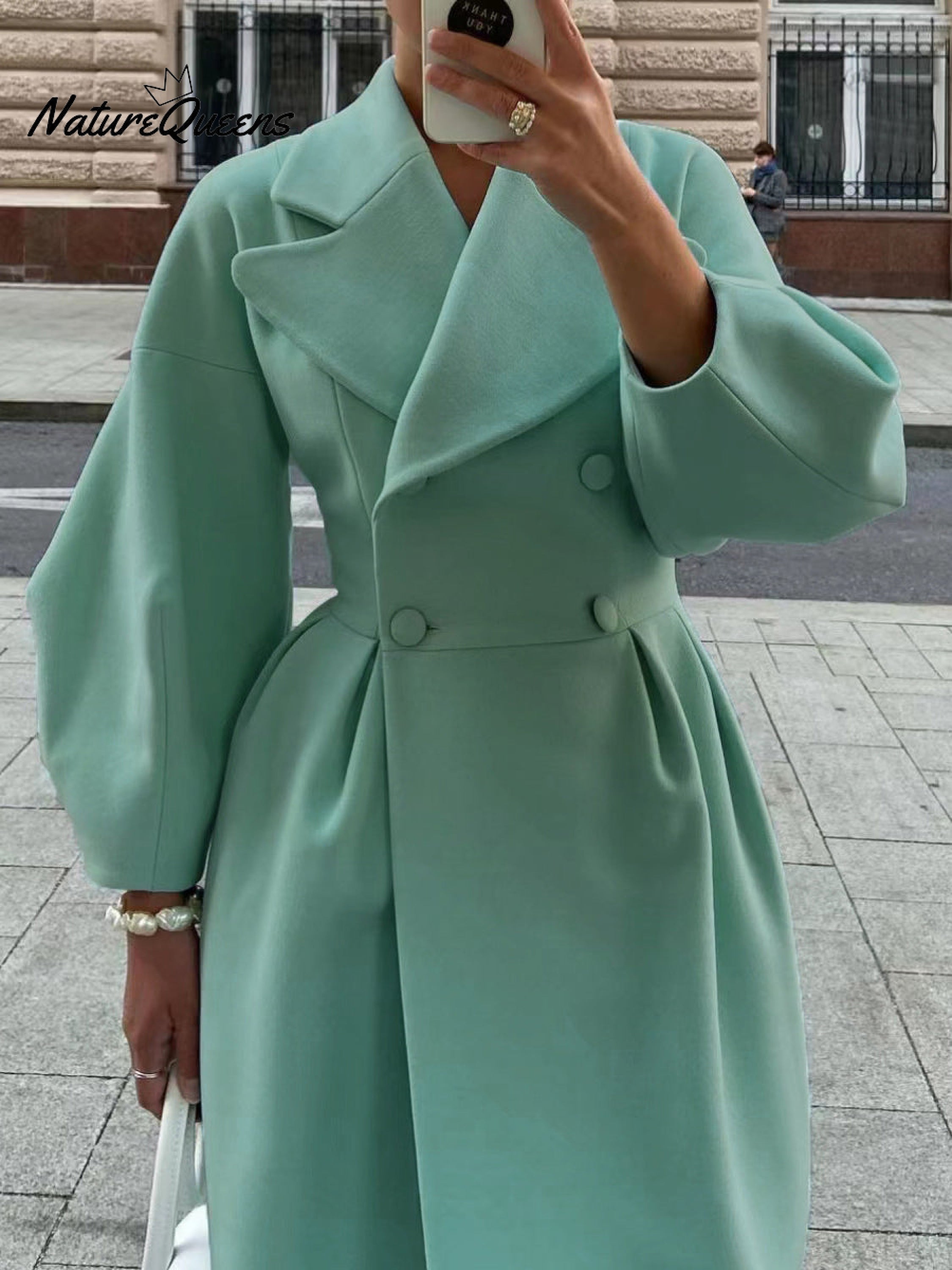 Women's Stylish Elegant Lantern-sleeved Wool Blend Long Coat