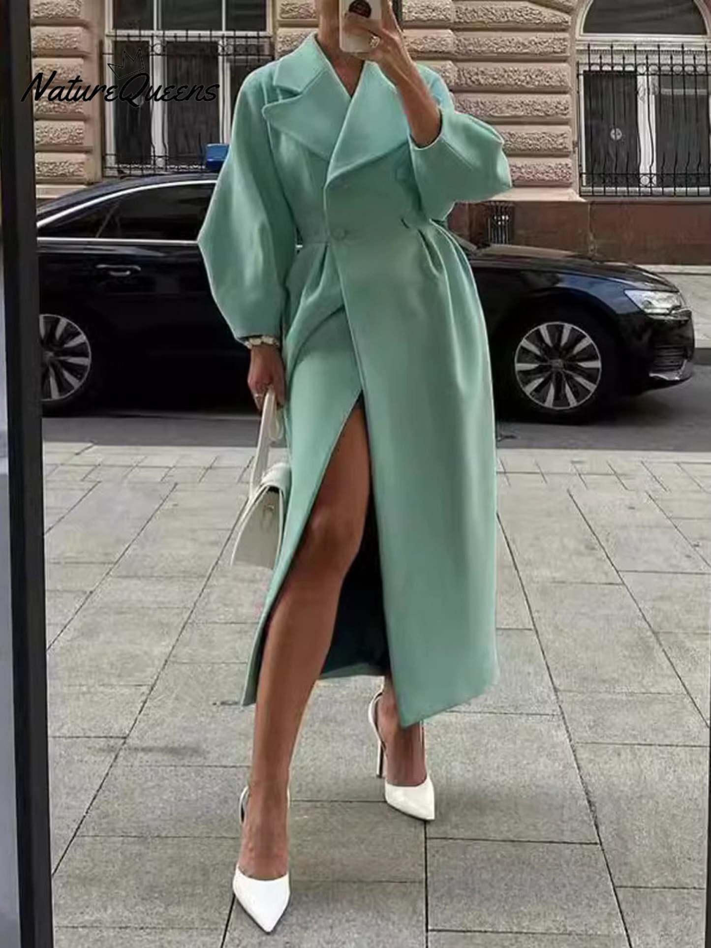 Women's Stylish Elegant Lantern-sleeved Wool Blend Long Coat