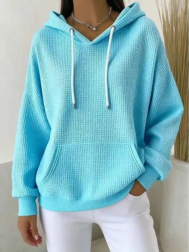 Women's Pullover Hoodie Sweatshirt Pocket Plain Casual Long Sleeve Hooded Regular Tops Blue Black White Pink Fuchsia Spring Fall Winter