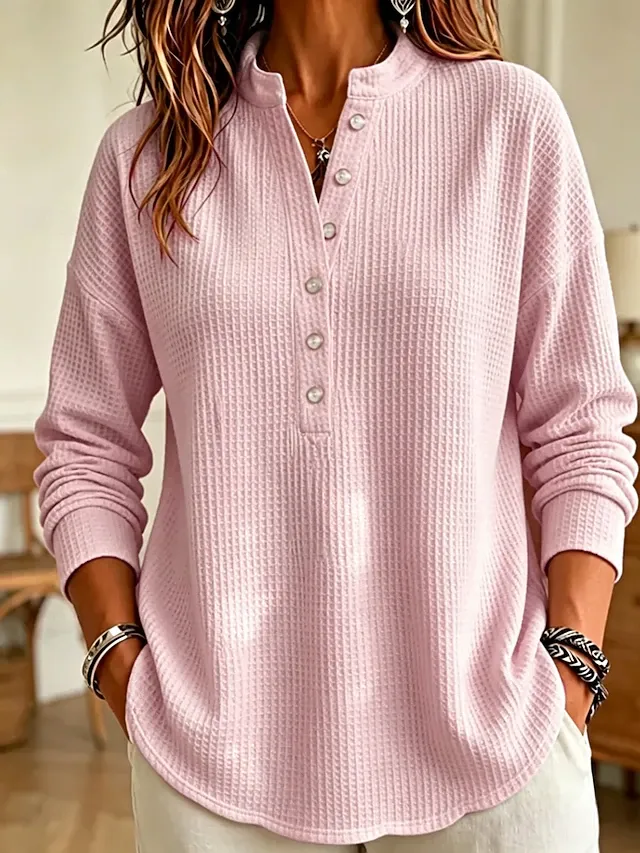 Women's Waffle Shirt Blouse Knit Shirts