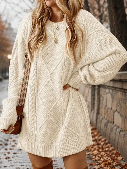Women's Mini Dress Shift Dress Sweater Dress Classic Casual Daily Vacation Plain Long Sleeve Crew Neck Khaki Black Wine Apricot Fall Winter
