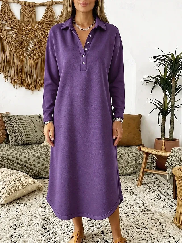Women's Midi Dress Shift Dress T Shirt Dress Tee Dress Casual Home Outdoor Going out Loose Fit Solid Color Long Sleeve