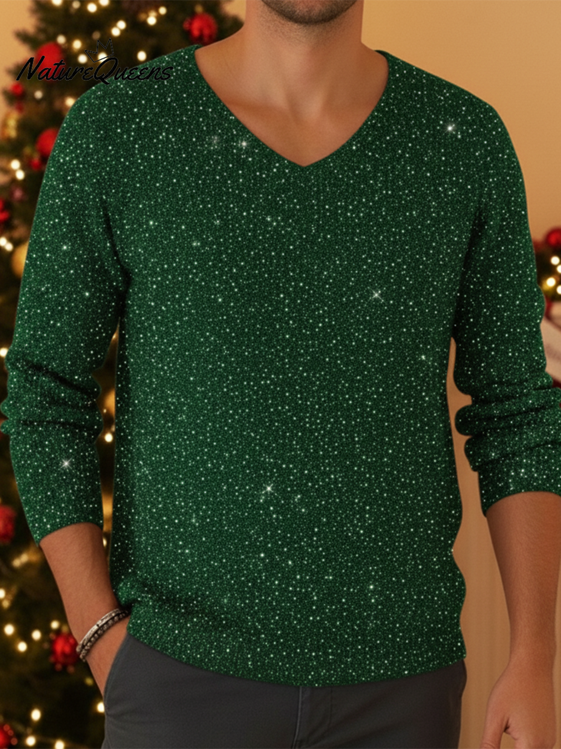 Women's V-neck Solid Color Loose Shiny Sweater