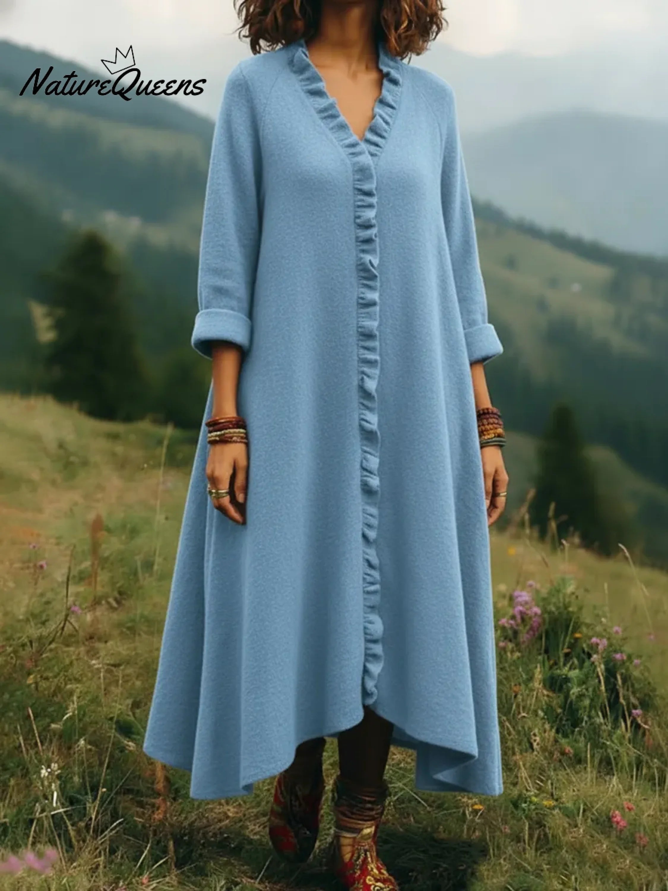 Elegant Lace-trimmed V-neck Knitted Dress