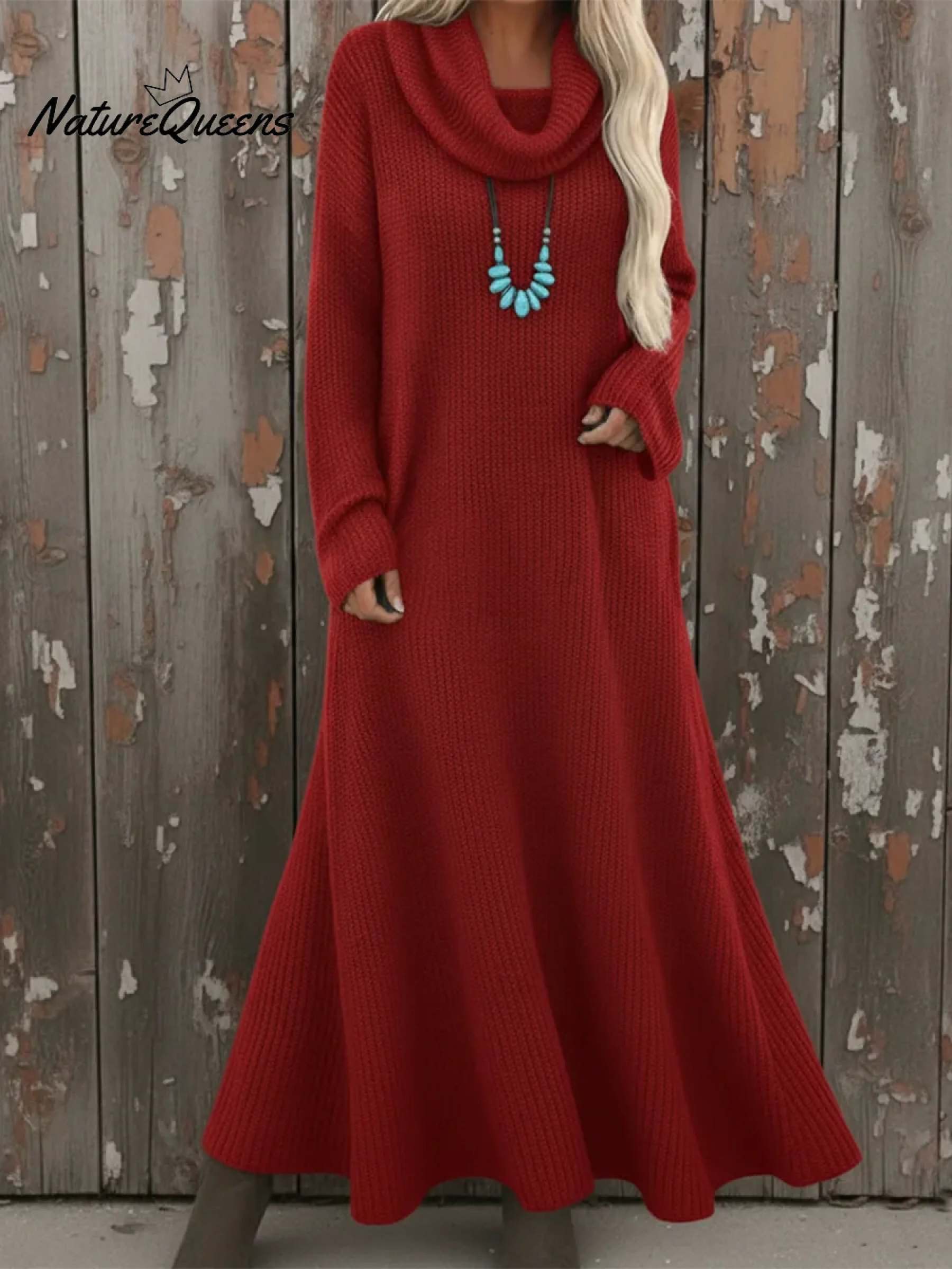 Cozy Cowl Neck Loose A-line Knit Dress