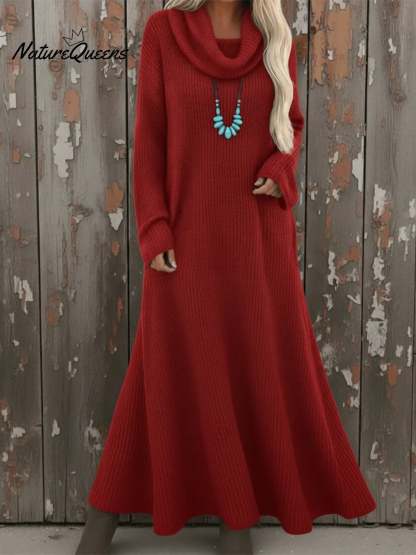 Cozy Cowl Neck Loose A-line Knit Dress
