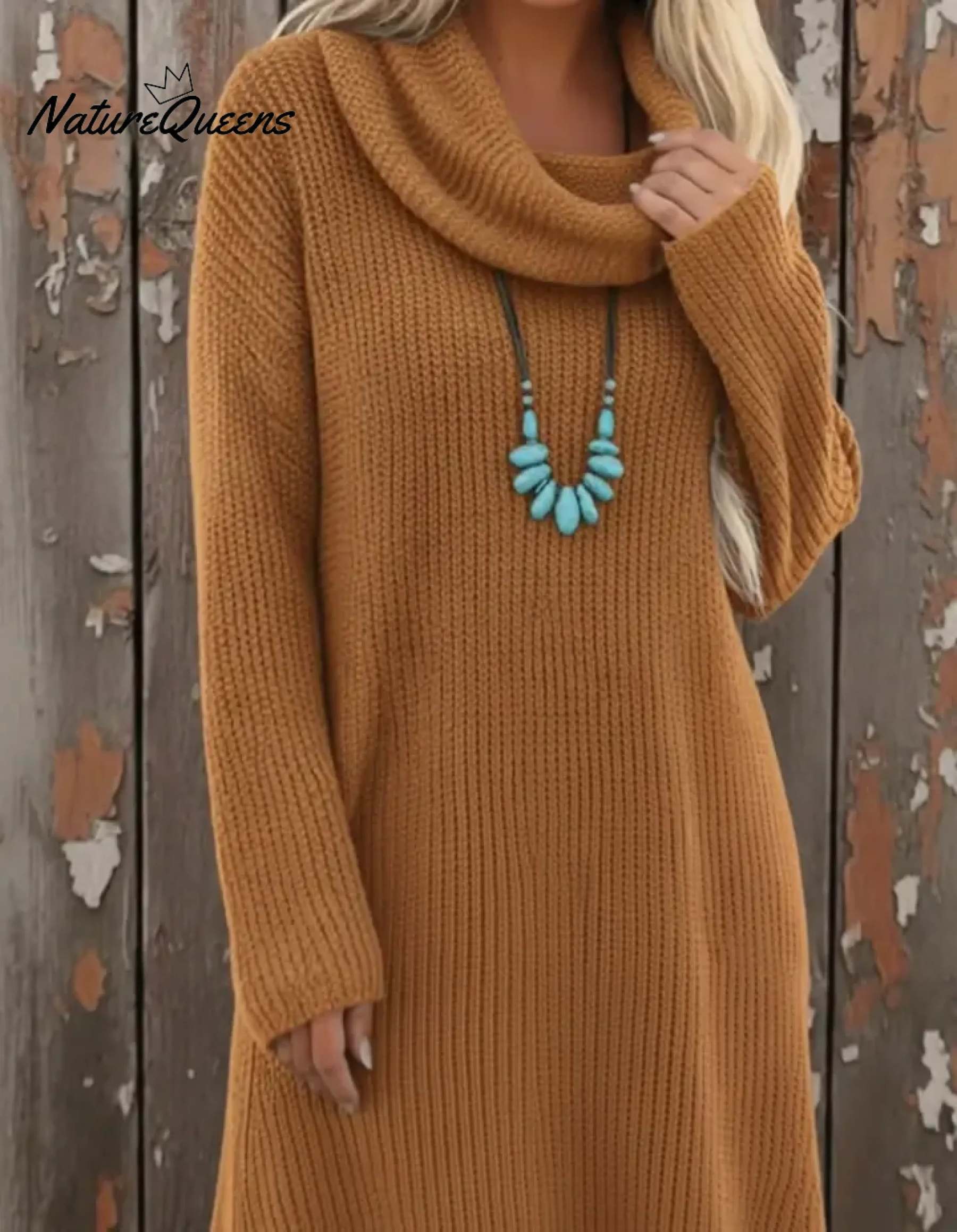 Cozy Cowl Neck Loose A-line Knit Dress