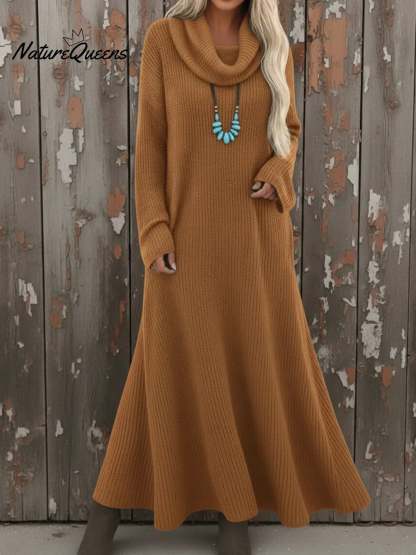 Cozy Cowl Neck Loose A-line Knit Dress