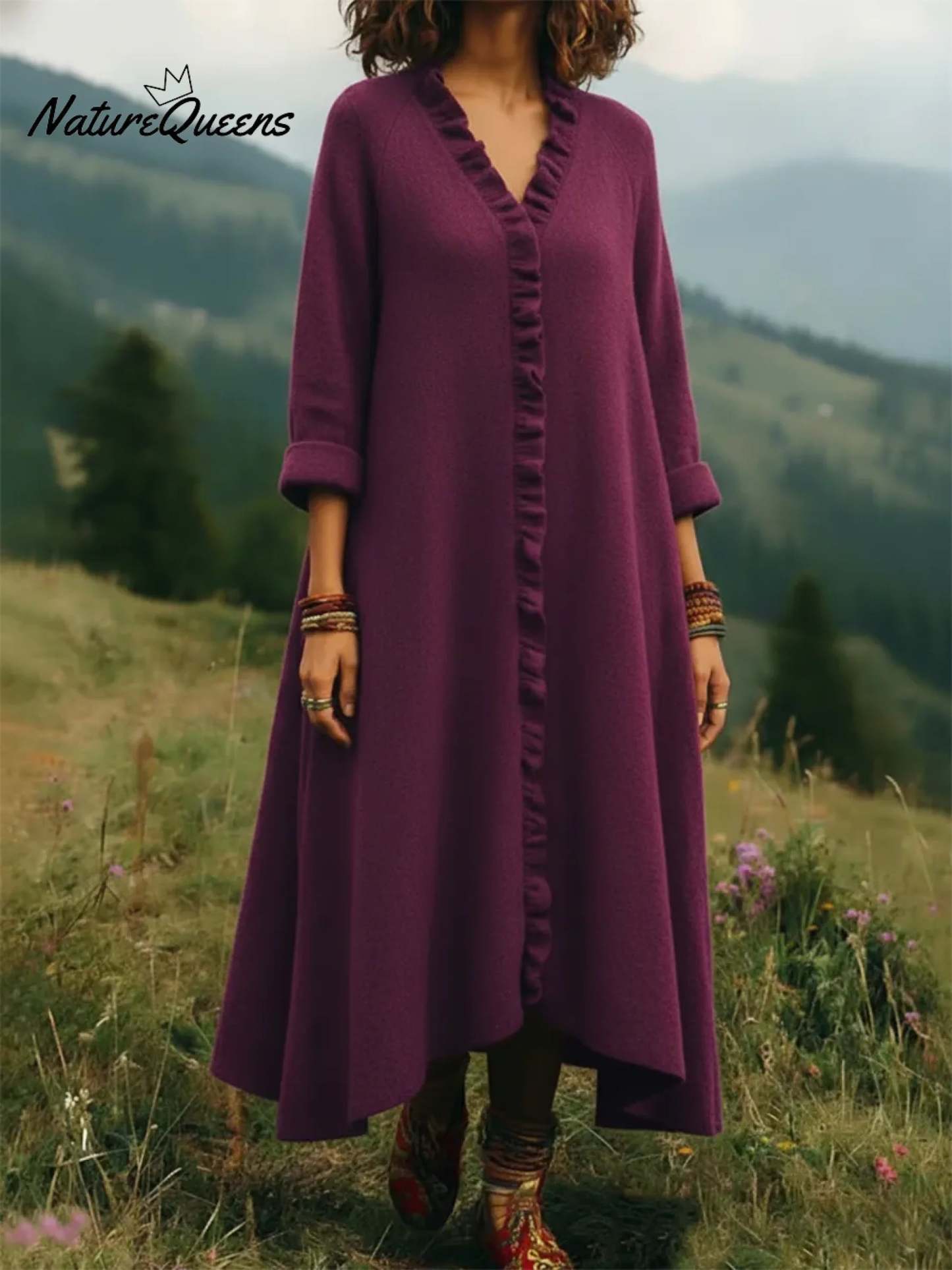 Elegant Lace-trimmed V-neck Knitted Dress