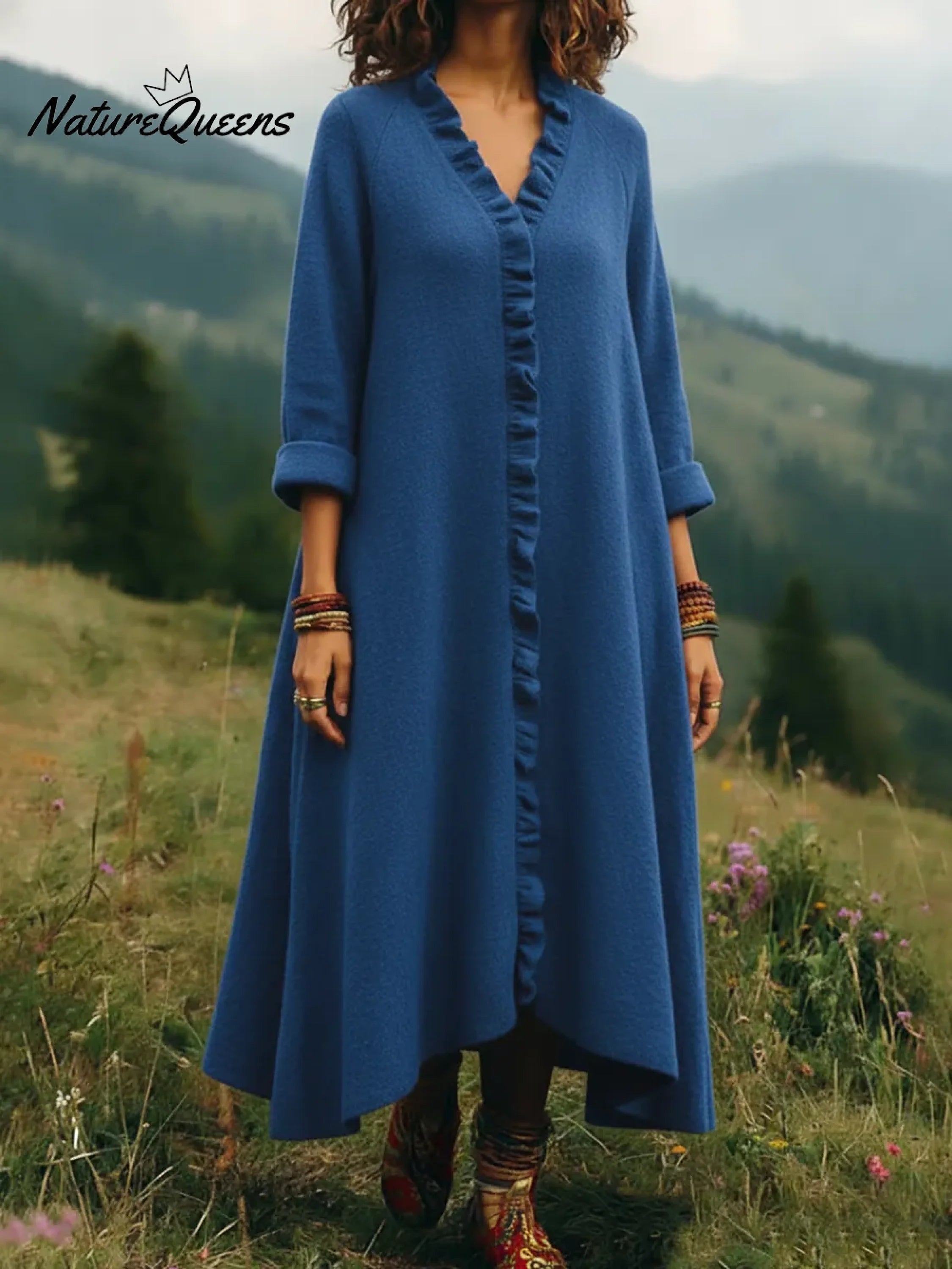 Elegant Lace-trimmed V-neck Knitted Dress