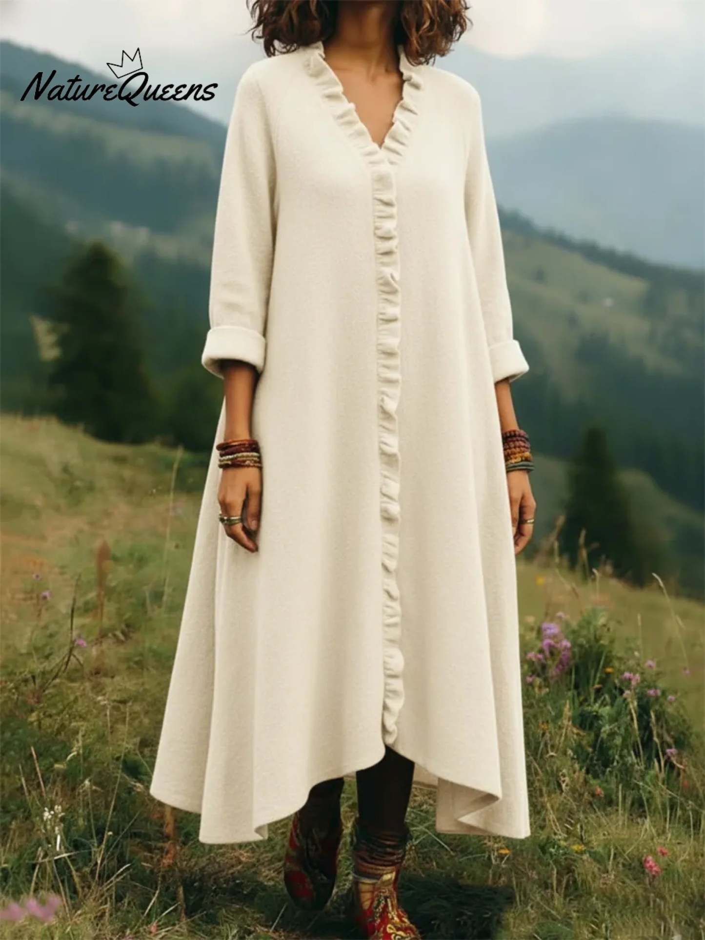 Elegant Lace-trimmed V-neck Knitted Dress