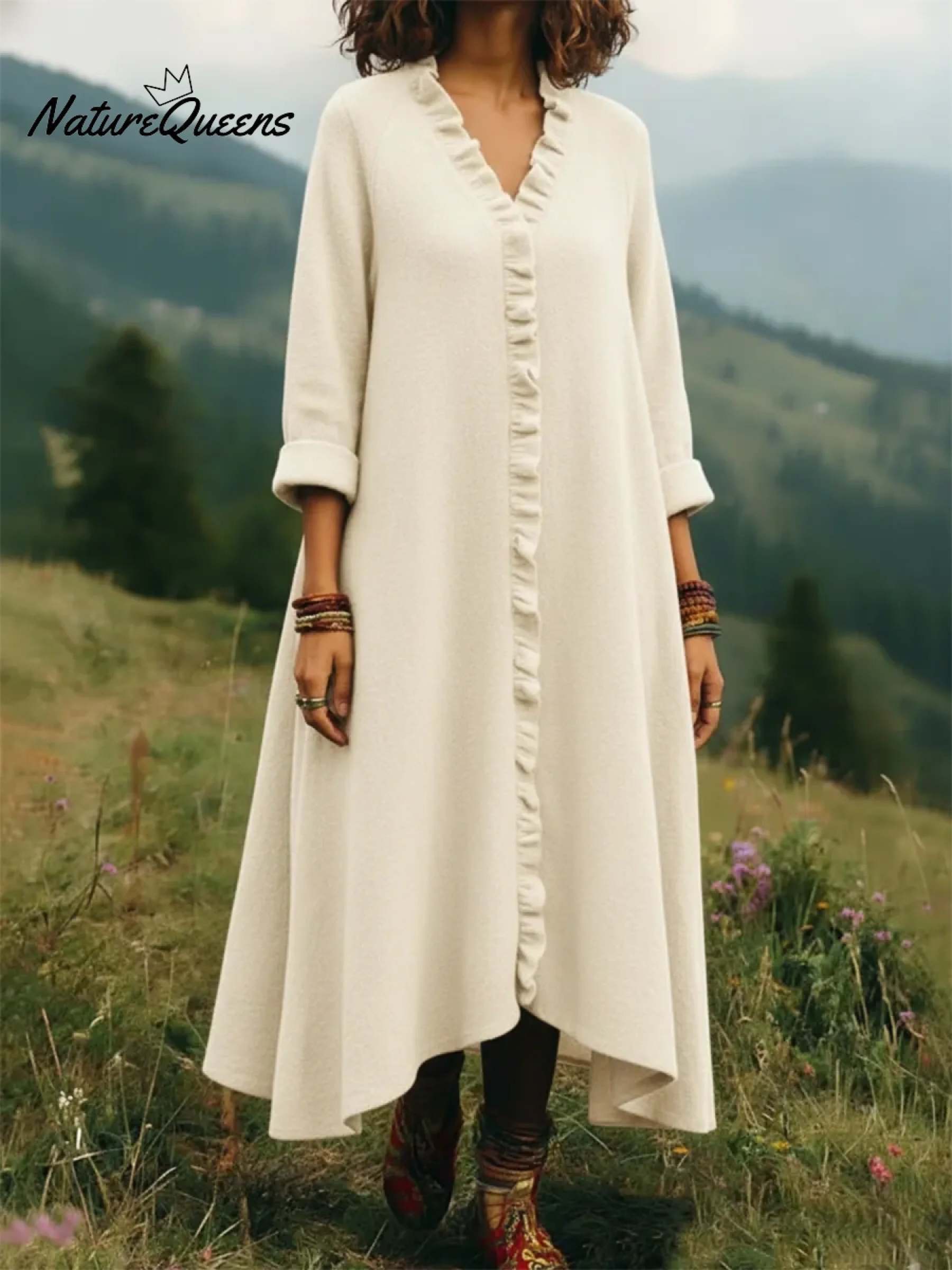 Elegant Lace-trimmed V-neck Knitted Dress