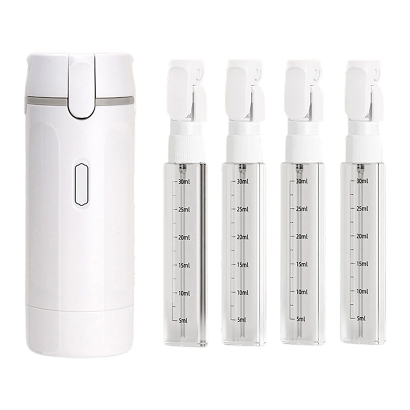 4 in 1 Travel Dispenser Bottle, 4 Pack 30ML Refillable Travel Formula Dispenser Bottles Pump, for Toiletries, with Scale Label Shampoo Lotion Conditioner Cream Storage