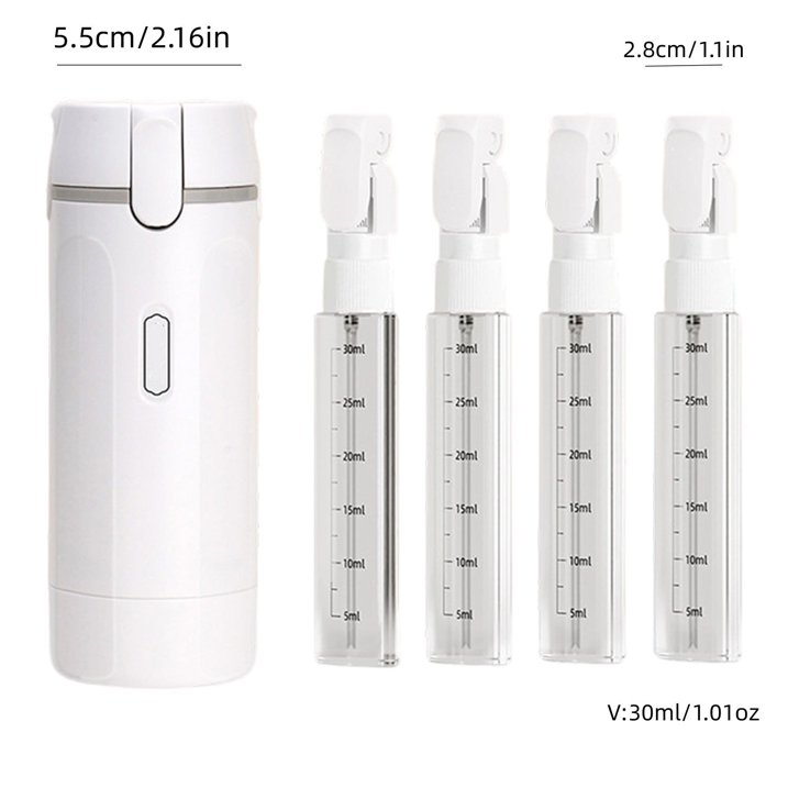 4 in 1 Travel Dispenser Bottle, 4 Pack 30ML Refillable Travel Formula Dispenser Bottles Pump, for Toiletries, with Scale Label Shampoo Lotion Conditioner Cream Storage