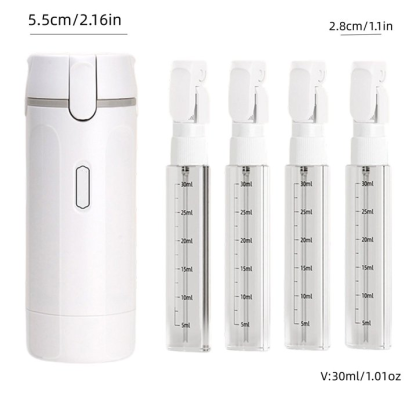 4 in 1 Travel Dispenser Bottle, 4 Pack 30ML Refillable Travel Formula Dispenser Bottles Pump, for Toiletries, with Scale Label Shampoo Lotion Conditioner Cream Storage